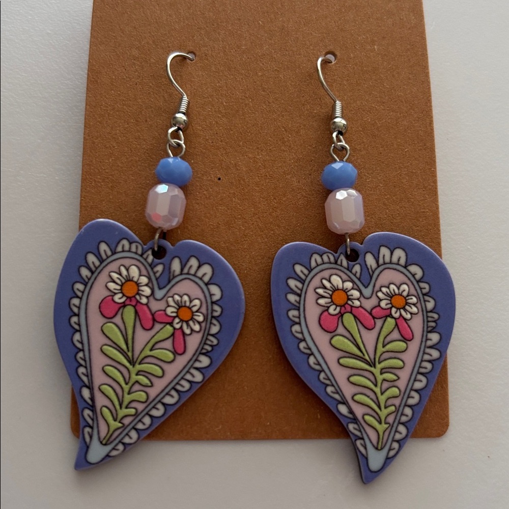 Fashion Jewelry Blue and Pink Heart Earrings